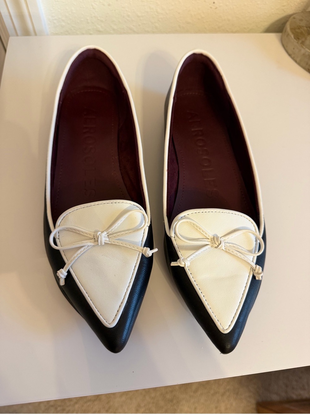 Aerosoles Black & White Pointed Toe Ballet Flats - Picture 2 of 5